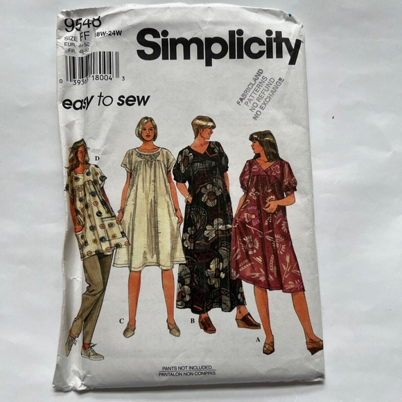 Simplicity 9548 Sewing Pattern Lounge Dress Tunic 18W-24W  Uncut 90s Maxi Knee - Picture 2 of 4